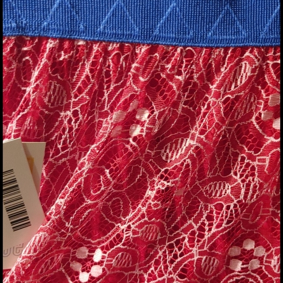 LuLaRoe Lola Skirt Large (Pink lace blue wasteband - Picture 2 of 2